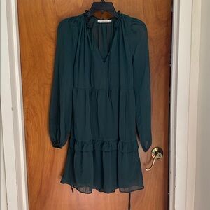 Abercrombie Tie Front Long Sleeve Chiffon Ruffle Trapeze Mini Dress